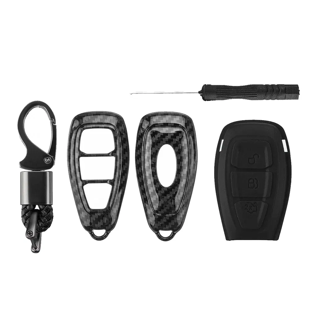 Color Name: Red - Carbon Fiber Remote Key Fob Case Shell Cover Compatible with Fords/Focus/Fiesta/Kuga/C-Max