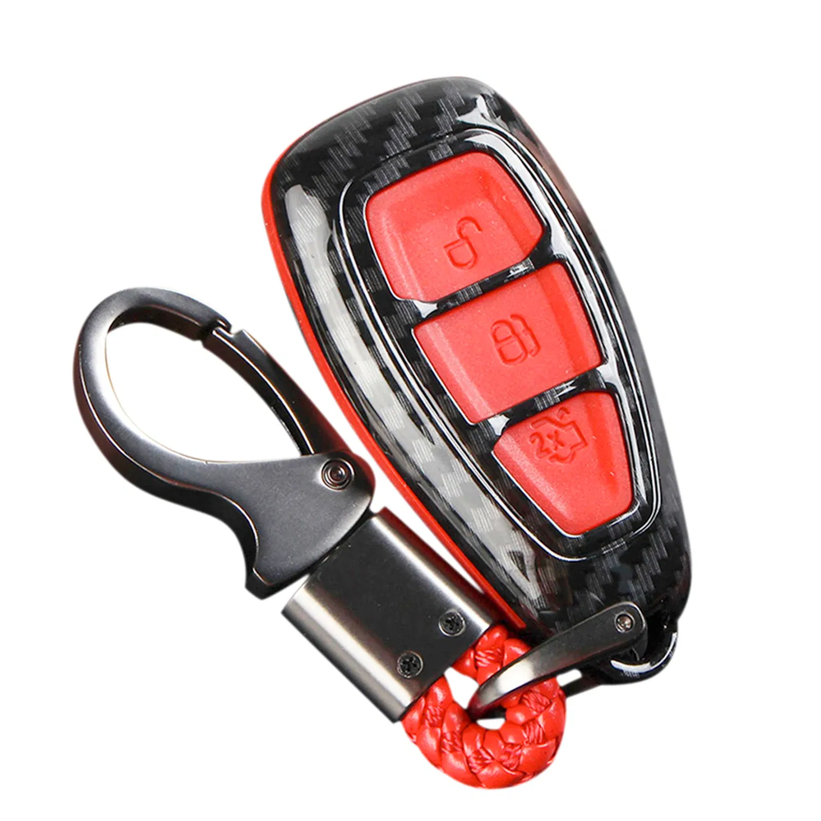 Color Name: Red - Carbon Fiber Remote Key Fob Case Shell Cover Compatible with Fords/Focus/Fiesta/Kuga/C-Max