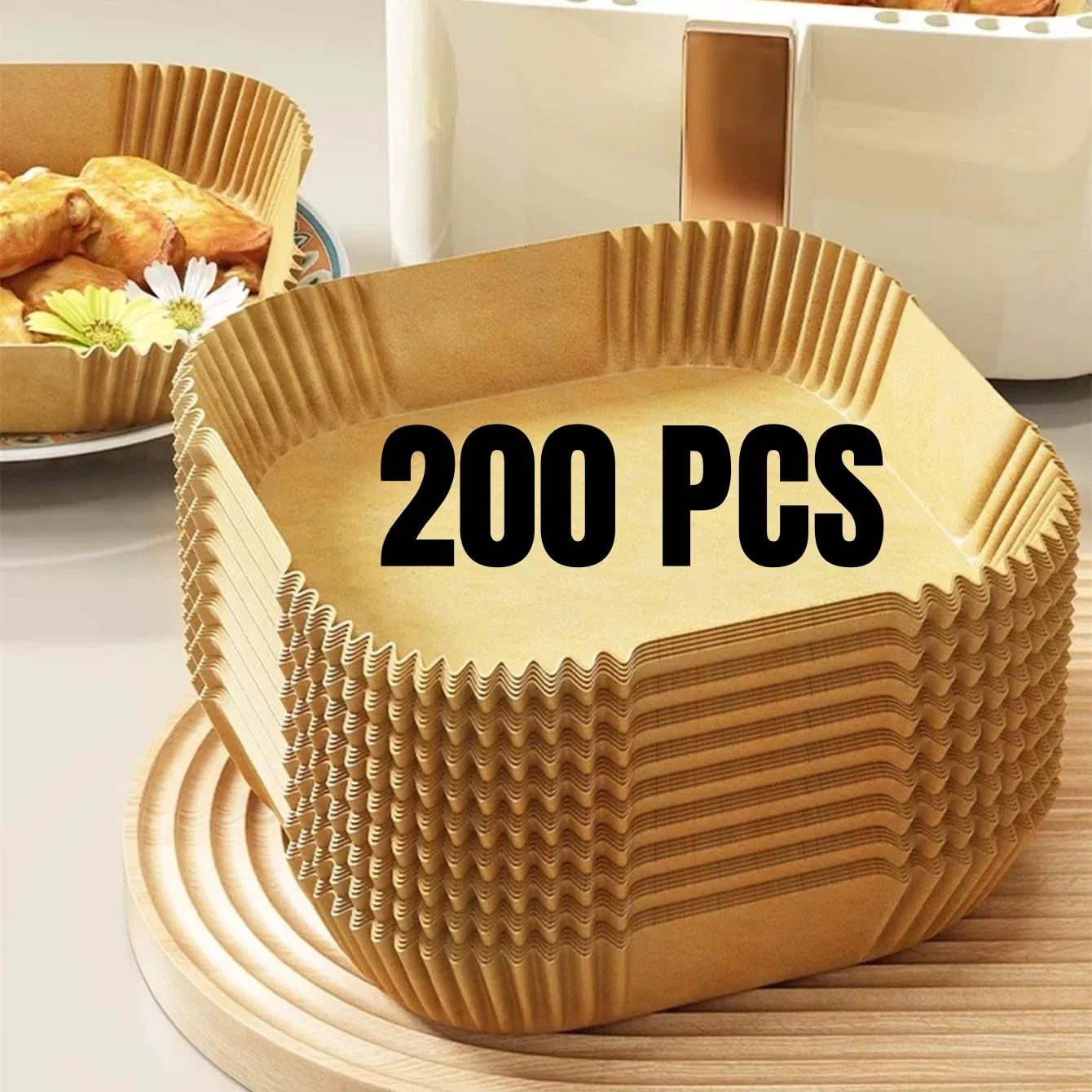 Color: green - Air Fryer Paper Liners Disposable Oil-Proof Waterproof Baking Paper Round Square And Rectangle Parchment Kitchen Party Supplies