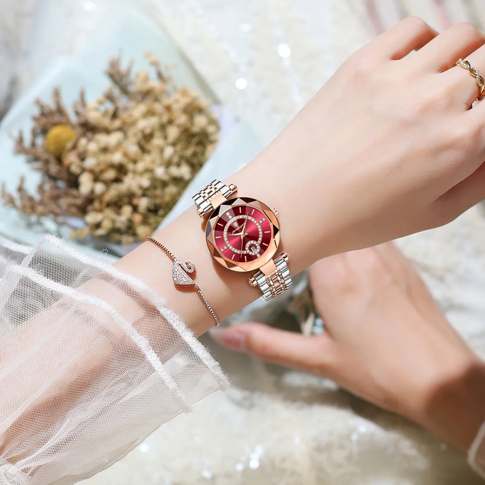 Color: Brown - POEDAGAR Luxury Watch For Woman High Quality Diamond Ladies Quartz Watch Waterproof Date Stainless Steel Women Watches reloj+box