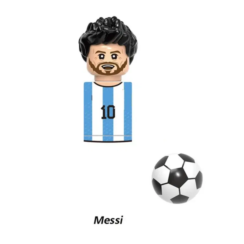 Color: Black - 1-16PCS Messi Ronaldo Neymar Lewandowski Soccer World Famous Football Players Figurine Mini Action Building Block Toy Kids Gifts