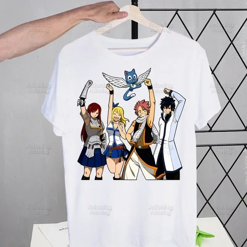 Color: Brown, Size: S - Anime Fairy Tail Cartoon Natsu Erza Gray Lucy T-shirts Summer Men/Women Hip Hop Tshirt Streetwear t shirts Short Sleeve Tops