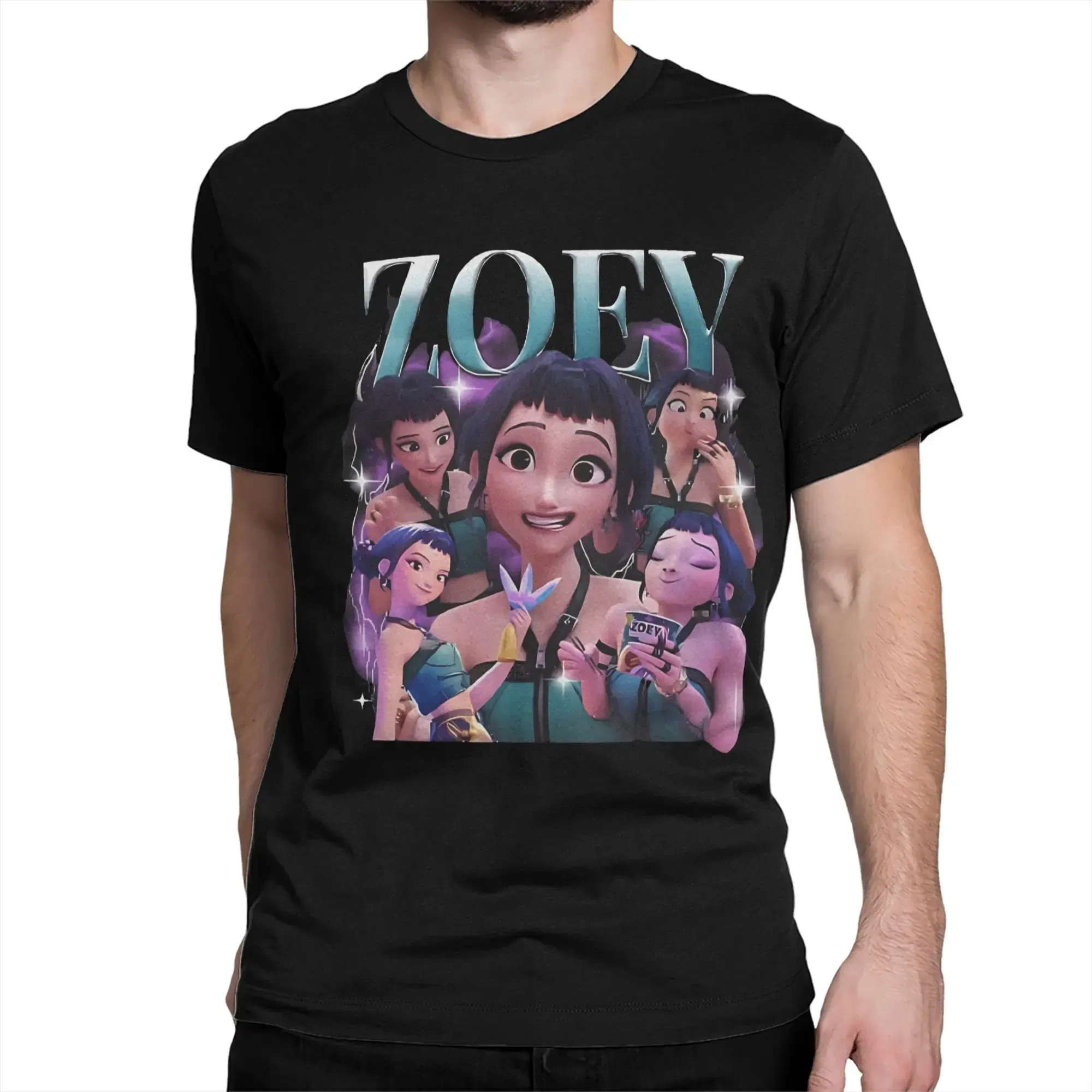 Color: MULTI, Size: S - Men Women T-Shirts Kpop Demon Hunters Zoey Huntrix Amazing Cotton Tees Short Sleeve T Shirt O Neck Clothes Printing