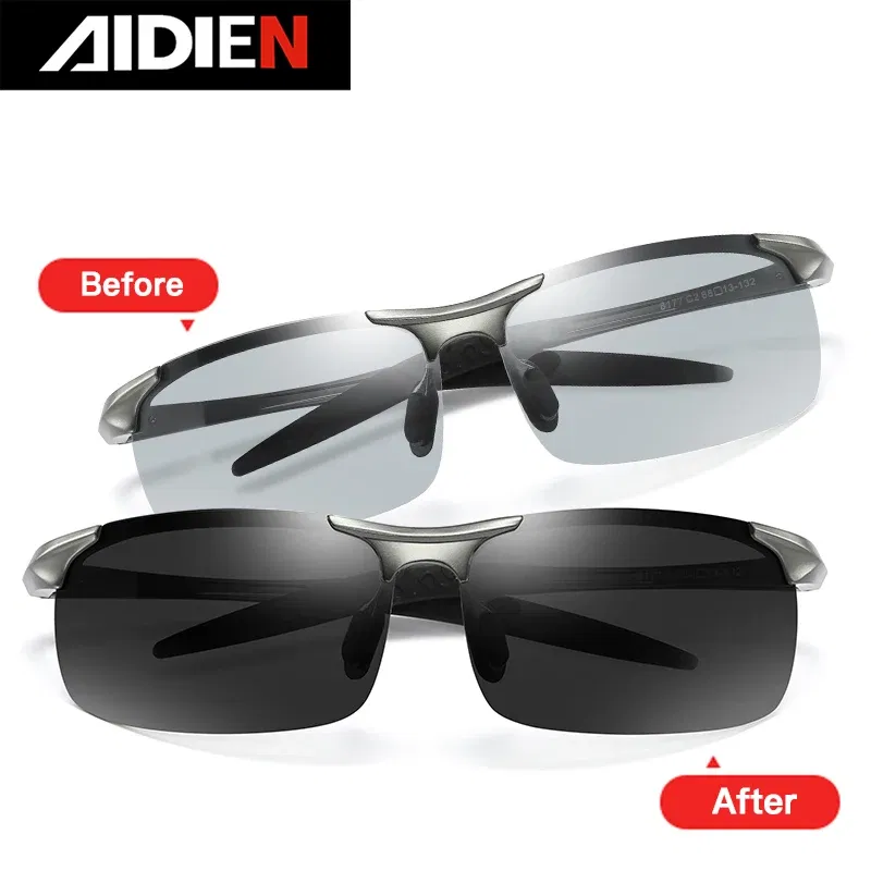 Lenses Color: Red, Frame Color: black - Myopia Photochromic Sunglasses Diopter Polarized Driving Goggle Men Chameleon Change Color transition Prescription Sun Glasses