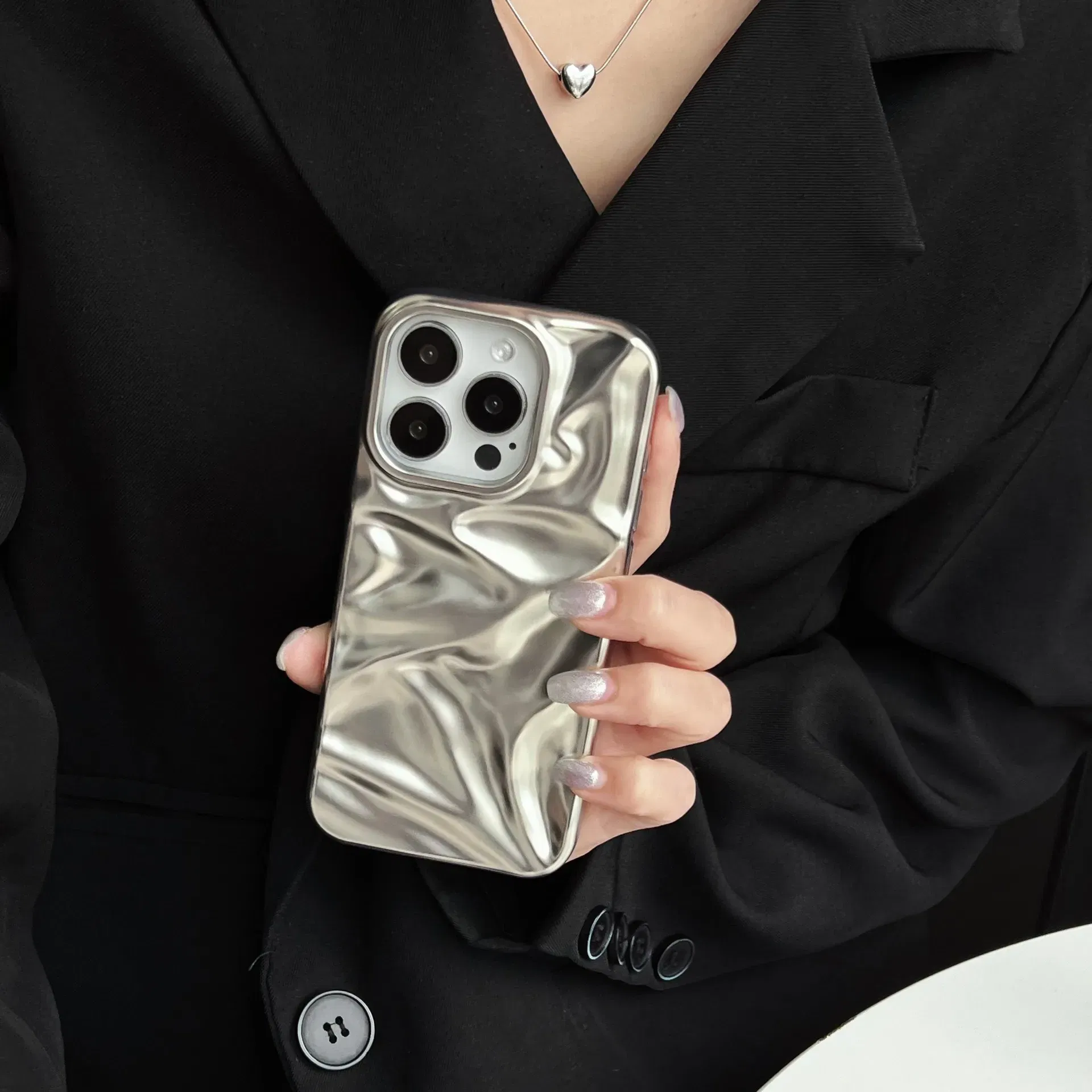 Color: Silver, Compatibility by Model: iPhone17 Pro Max - Soft Matte 3D Wavy Pattern Phone Case For iPhone 16 17 ProMax 17 Air 15 14 Plus 13 12 Pro Max 11 ins Water Ripple Creative Cover
