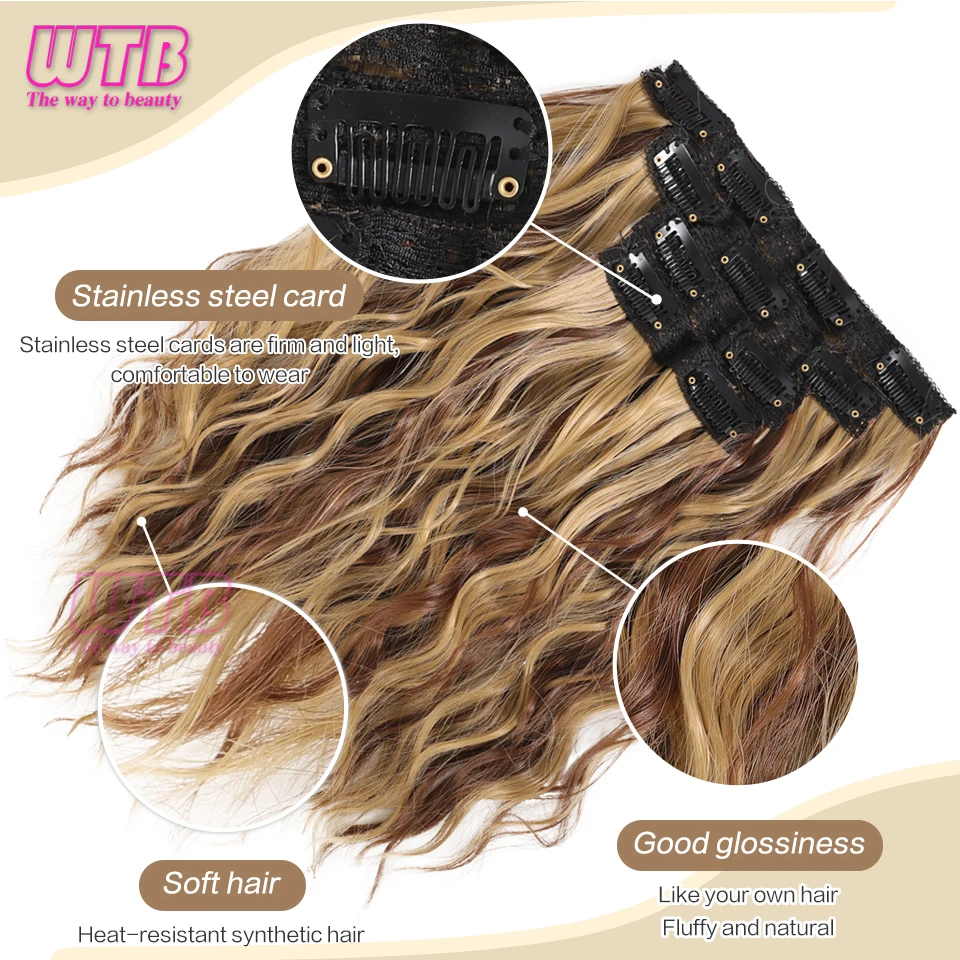 Color: T27/30/4 - Synthetic Heat Resistant Hair Extensions Multi Color Clip-in Body Wave 12inch 4 PCS Double Weft for Women Girl Daily Party Use