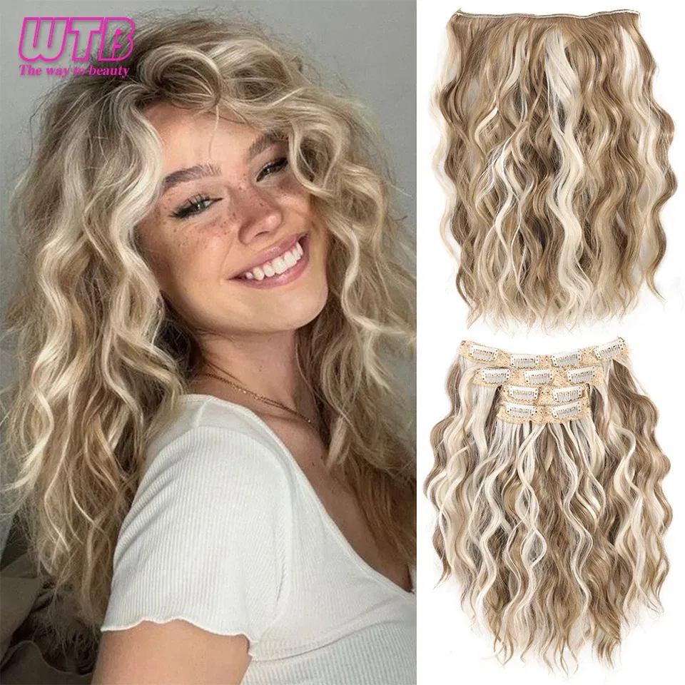 Color: T27/30/4 - Synthetic Heat Resistant Hair Extensions Multi Color Clip-in Body Wave 12inch 4 PCS Double Weft for Women Girl Daily Party Use