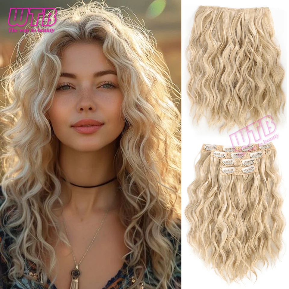 Color: T27/30/4 - Synthetic Heat Resistant Hair Extensions Multi Color Clip-in Body Wave 12inch 4 PCS Double Weft for Women Girl Daily Party Use