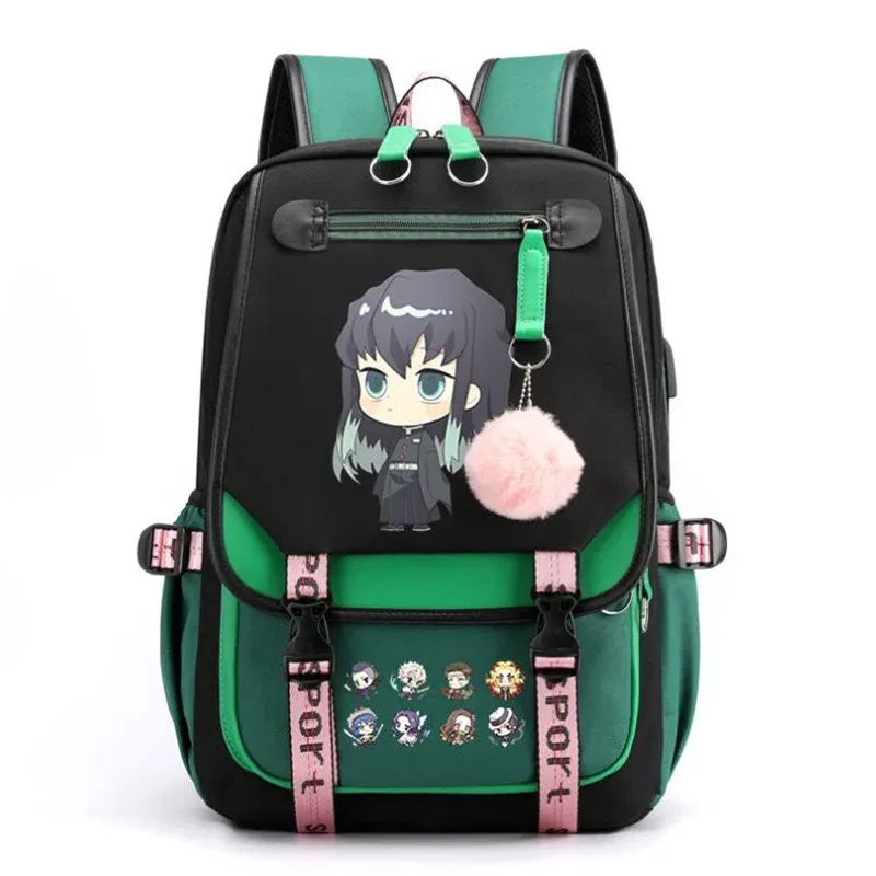 Color: Yellow, Size: 17 Inches - Demon Slayer Backpack Schoolbag USB Laptop Bag Tokitou Muichirou Kanroji Mitsuri Men Women Rucksack Travel Shoulder Outdoor Bags