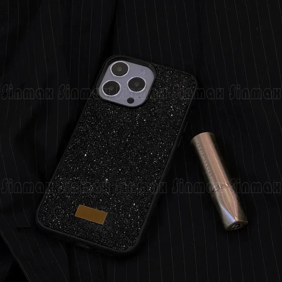 Color: black, Material: PP - Luxury Glitter Designed Shell For iPhone 16 15 Pro Max 14 13 12 Luxurious Bling Sparkling Rhinestone Diamond Jewels Cover Case