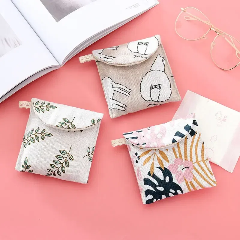 Color: green - Portable Women Cosmetic Organizer Sanitary Napkin Storage Bag Girls Ladies Cute Coin Card Sanitary Pad Pouch Small Cosmetic Bag