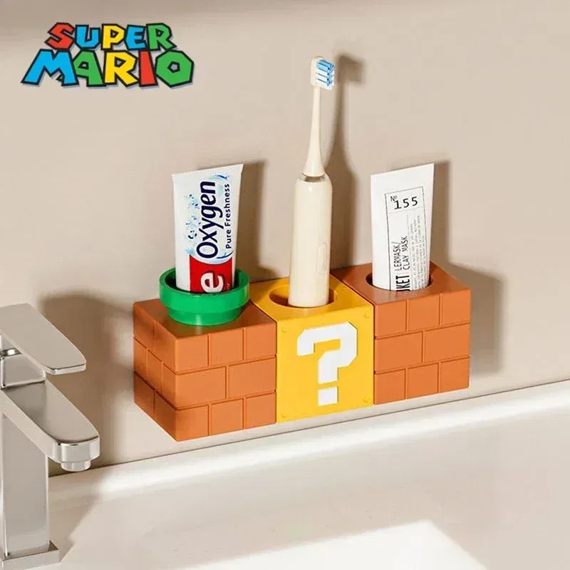Super Marios Bros Toothbrush Holder Anime Bathroom Self-adhesive Stand Rack Toothpaste Dental Racks Home Decor Accessories Gifts
