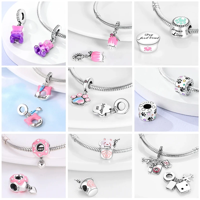 Color: Blue - Pink Series Charms 925 Silver Perfume Butterfly Charm Beads Pendent Dangle Fit Original Pandora Charm Bracelet DIY Women Jewelr