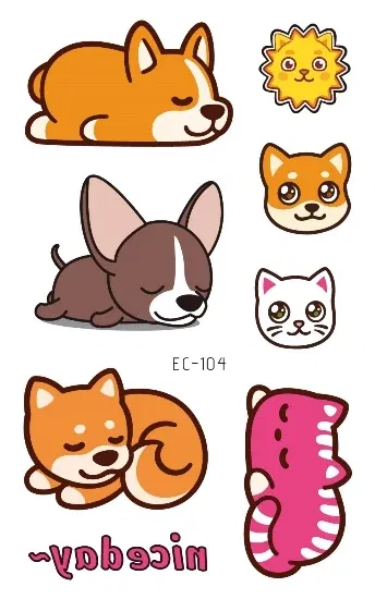 Color: light green - Cartoon Animal Waterproof Temporary Tattoo Cute Pet Cats and Dogs Tattoo Stickers Children Boy Girl Fake Body Art Flash Tatoo