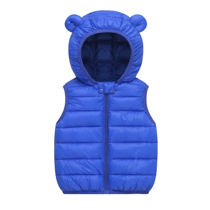 Color: Blue, Kid Size: 6T - Baby Boys Girl Warm Down Vest Toddler Cotton Waistcoat Children Autumn and Winter Clothes Kids Hooded Jackets 1-6 Years Old