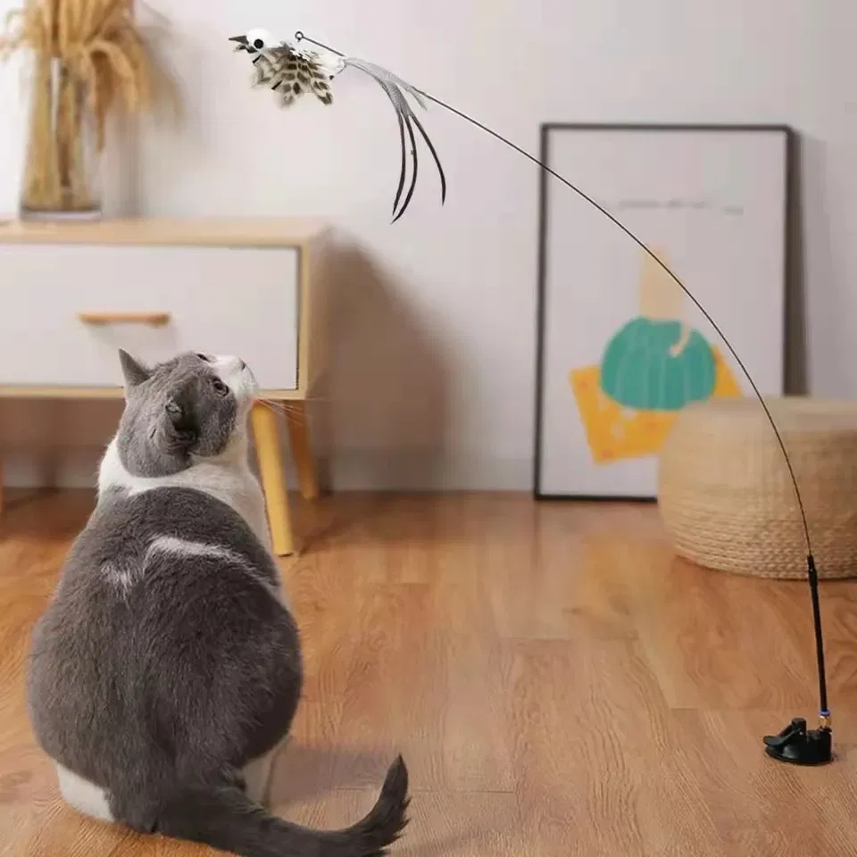Color: Burgundy, Ships From: CHINA - Simulation Bird Interactive Funny Cat Stick Toy Furry Feather Bird With Bell Sucker Cat Stick Toy Kitten Playing Pet Accessories