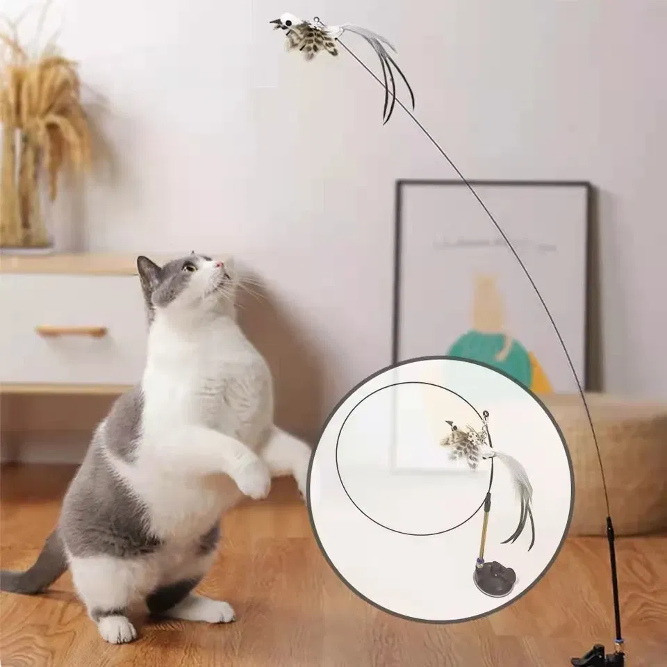 Color: Burgundy, Ships From: CHINA - Simulation Bird Interactive Funny Cat Stick Toy Furry Feather Bird With Bell Sucker Cat Stick Toy Kitten Playing Pet Accessories