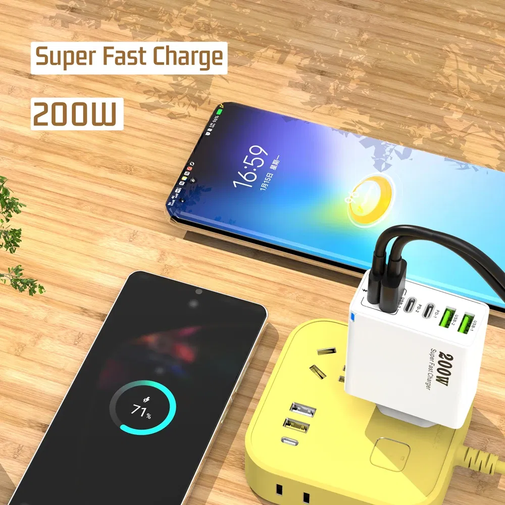 Plug Type: EU - Xiaomi 200W Super Fast Charging 6 Port USB C Charger PD3.0 USB C Type C Mobile Phone Charger For iPhone 16 Samsung Xiaomi ipad