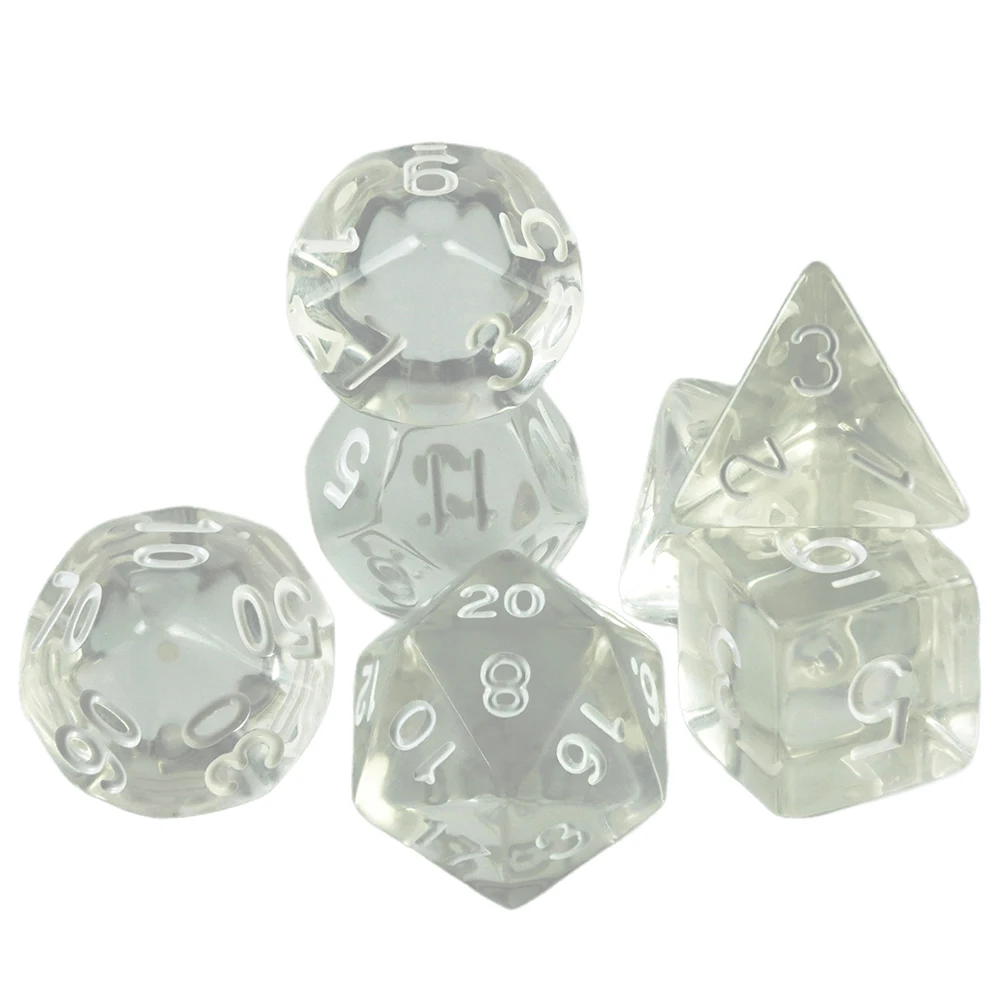 Color: WHITE - High Quality 7 Pcs/set Transparent Crystal Digital Polyhedral Dice Sets D4-D20 , for DNDGame Dados Rpg Board Game