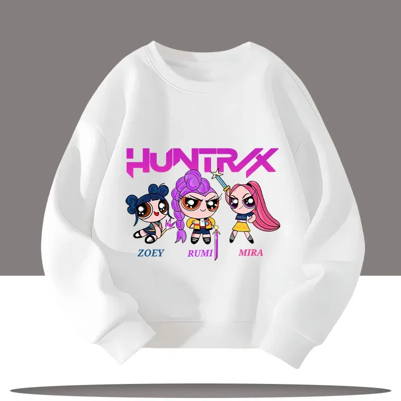 Color: Dark Grey, Kid Size: 7 - K-pop Demon Hunters Cartoon Print 3-12 Year Old New Style Kids Round-neck Sport Shirt Cute Girl Casual Top Children's Clothing