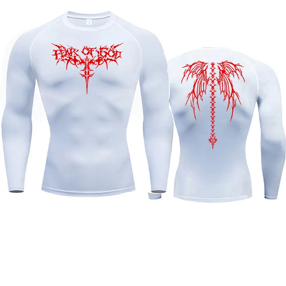 Color: Red, Size: M - Men's Compression Shirt Anime Print Gym Sport Quick Dry Gym TShirts Fitness Athletic Undershirts Elasticity Tops Tee Summer Male