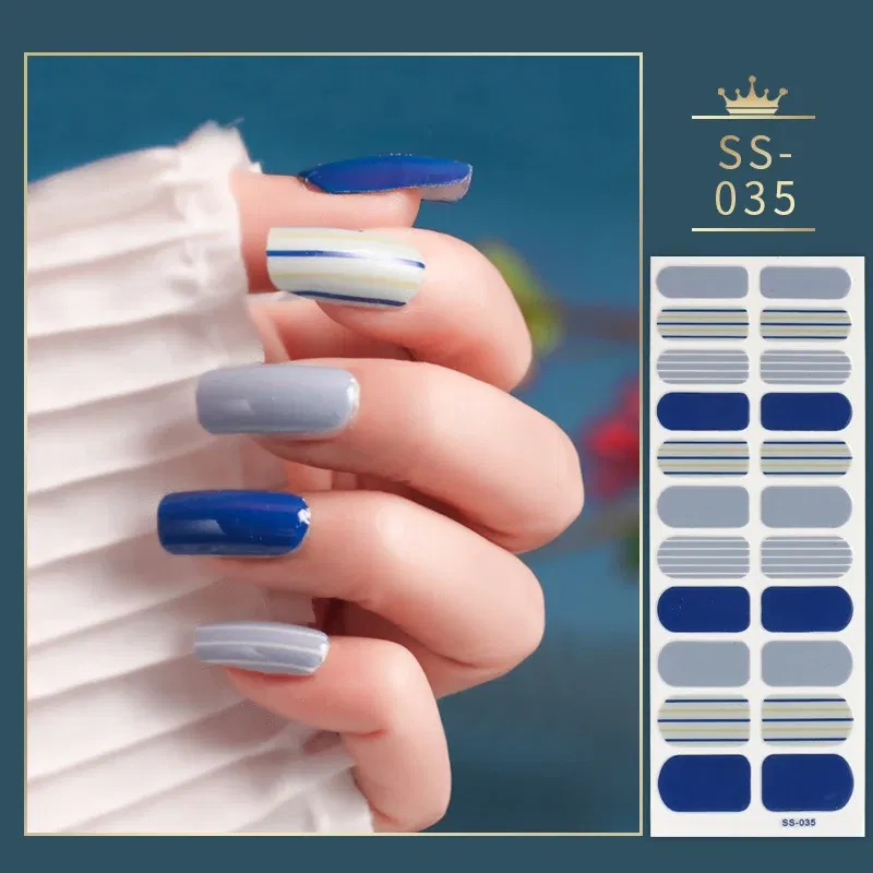 Color: Dark Grey - 22 Tips Blue and White Shiny Speckles Nail Art Sticker Full Cover Nail Stickers Last Update Nail Wraps Lot Sticker for Nails