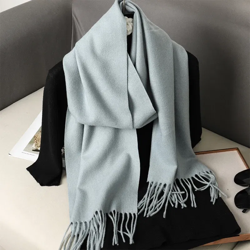 Color: Fuchsia - New 62 Color Winter Scarf For Women Long Warm Cashmere Scarves Hijab Solid Lady Shawl Wrap Female Pashmina Bandana Head Scarfs
