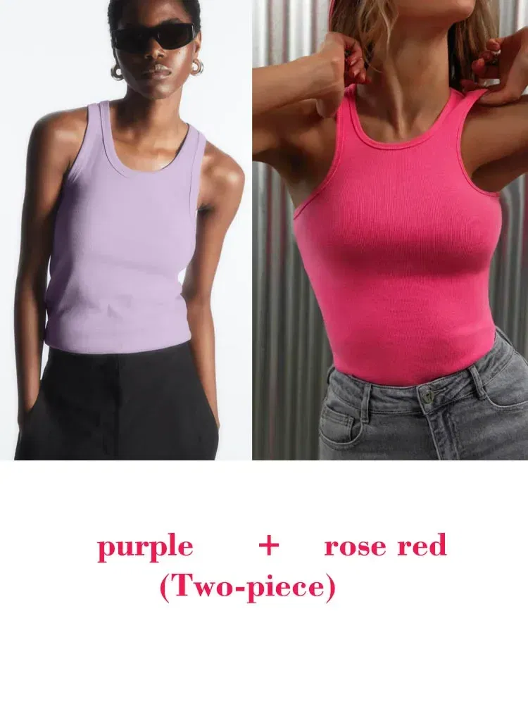 Color: Ginger, Size: M - Women's Tees Sleeveless 100% Cotton Tops Summer O Neck Tanks & Camis Vest Slim Solid Sexy Crop Tops for Women Fashion