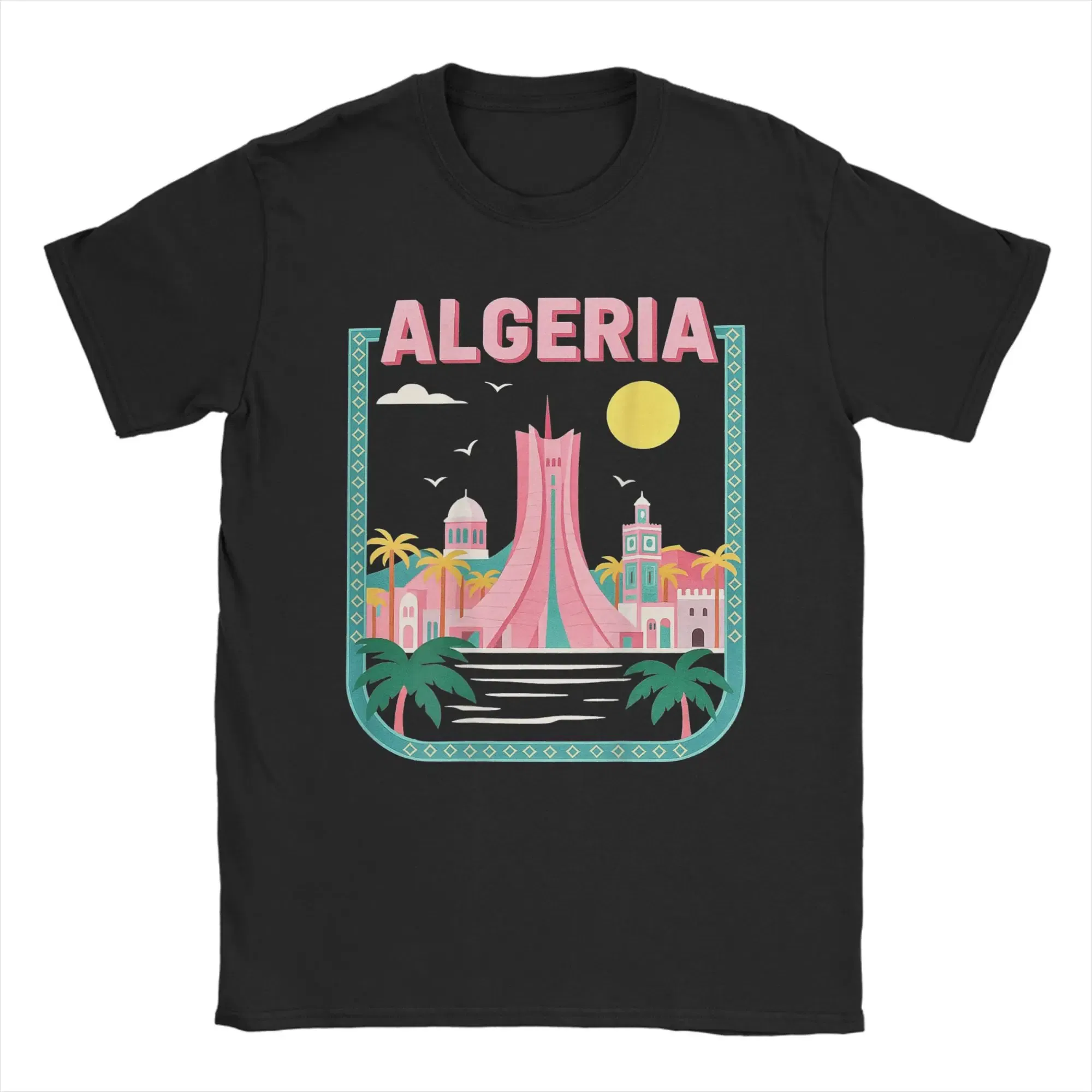 Color: black, Size: 5XL - Men Algeria DZ City Algerian T Shirts Africa Arab Pure Cotton Clothes Hipster Short Sleeve Crewneck Tees Gift Idea T-Shirt