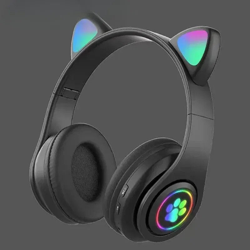 Color: Pink - Cute Cat Wireless Headphones RGB Cute Cat Ears Headset With Microphone Noise Cancelling Kid Stereo Music Children's Gifts