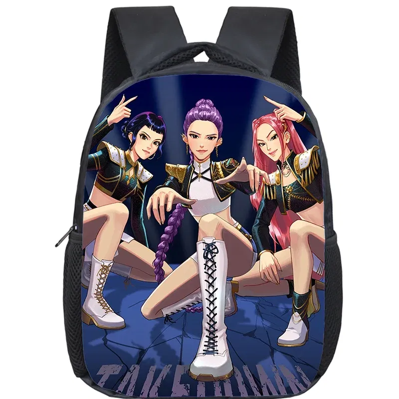Color: Pink - KPop Demon Hunters School Bags 12inch Lightweight Children Backpack Girls Boys Orthopedic Kids Book Bags Back To School Mochilas