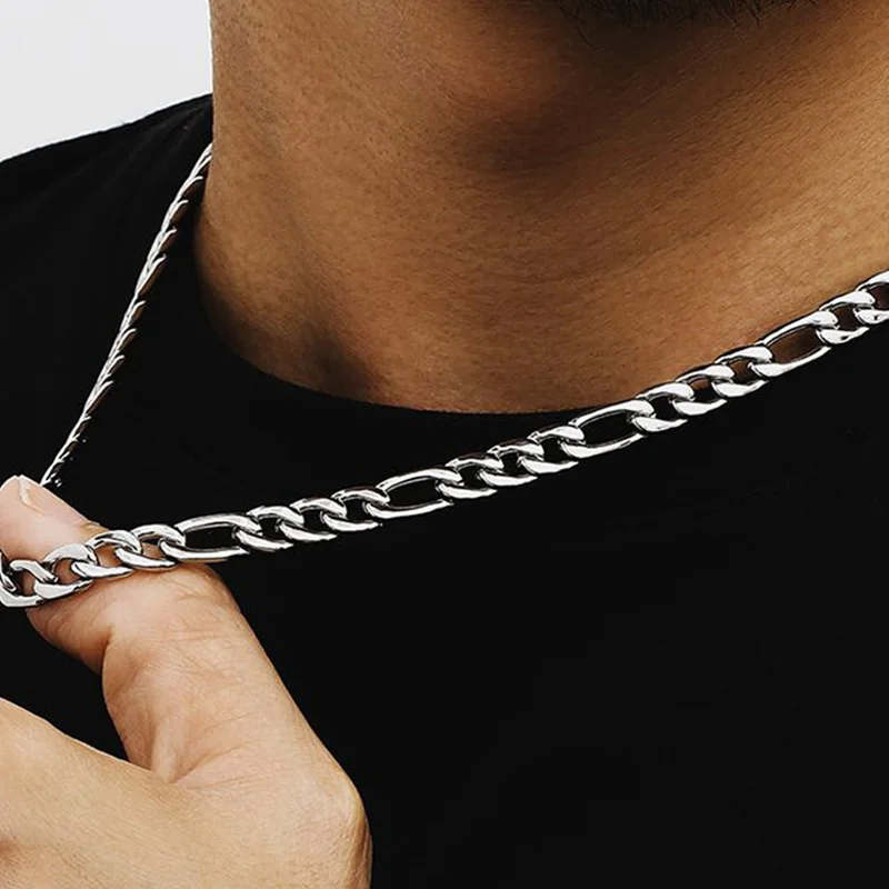 Gem Color: Green, Length: 50cm - 925 Sterling Silver 40-75cm Figaro Chain Necklace Men Women Fashion Simple Chain Wedding Christmas Gift Jewelry Accessories