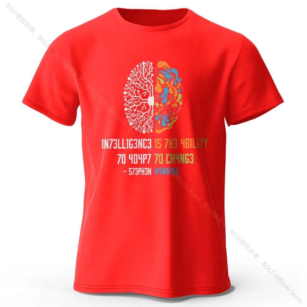 Color: Red, Size: XL - Funny Brain Power Printed 100% Cotton T-Shirt, Soft & Breathable Round Neck Short Sleeve Tee, Unisex Quirky Style