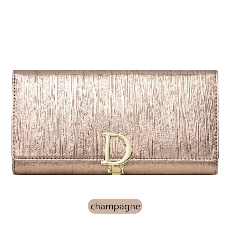 Color: Blue - 2025 Design Women Long Wallets Fashion Long Phone Purse Luxury Genuine Leather Ladies Card Holder Stripe Wallet Cartera De Mujer