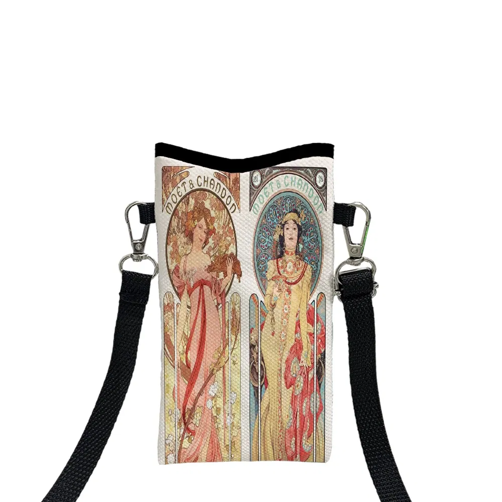 Color: Clear, Size: Extra Large - Alphonse Mucha Crossbody BagPrint Phone Wallet with Adjustable Shoulder Strap Unisex Design Daily Use, Travel,Gift 8.23