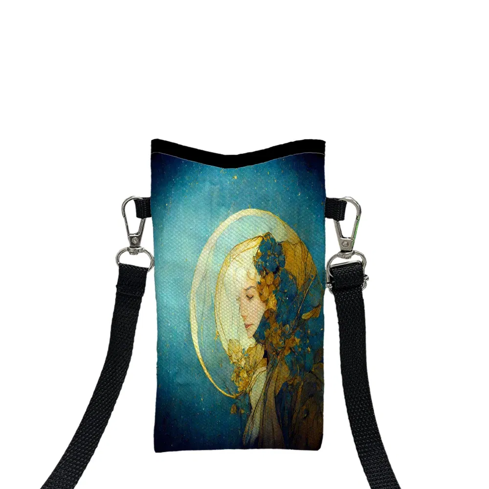 Color: Clear, Size: Extra Large - Alphonse Mucha Crossbody BagPrint Phone Wallet with Adjustable Shoulder Strap Unisex Design Daily Use, Travel,Gift 8.23