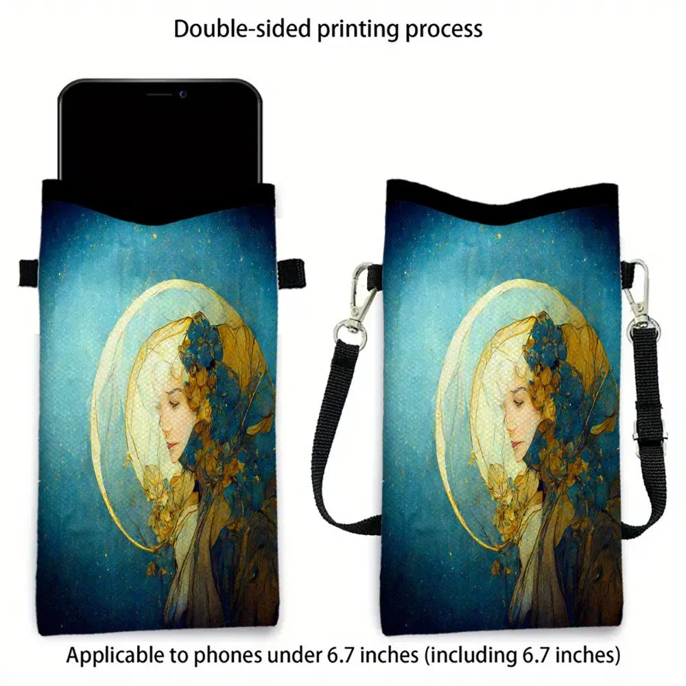 Color: Clear, Size: Extra Large - Alphonse Mucha Crossbody BagPrint Phone Wallet with Adjustable Shoulder Strap Unisex Design Daily Use, Travel,Gift 8.23