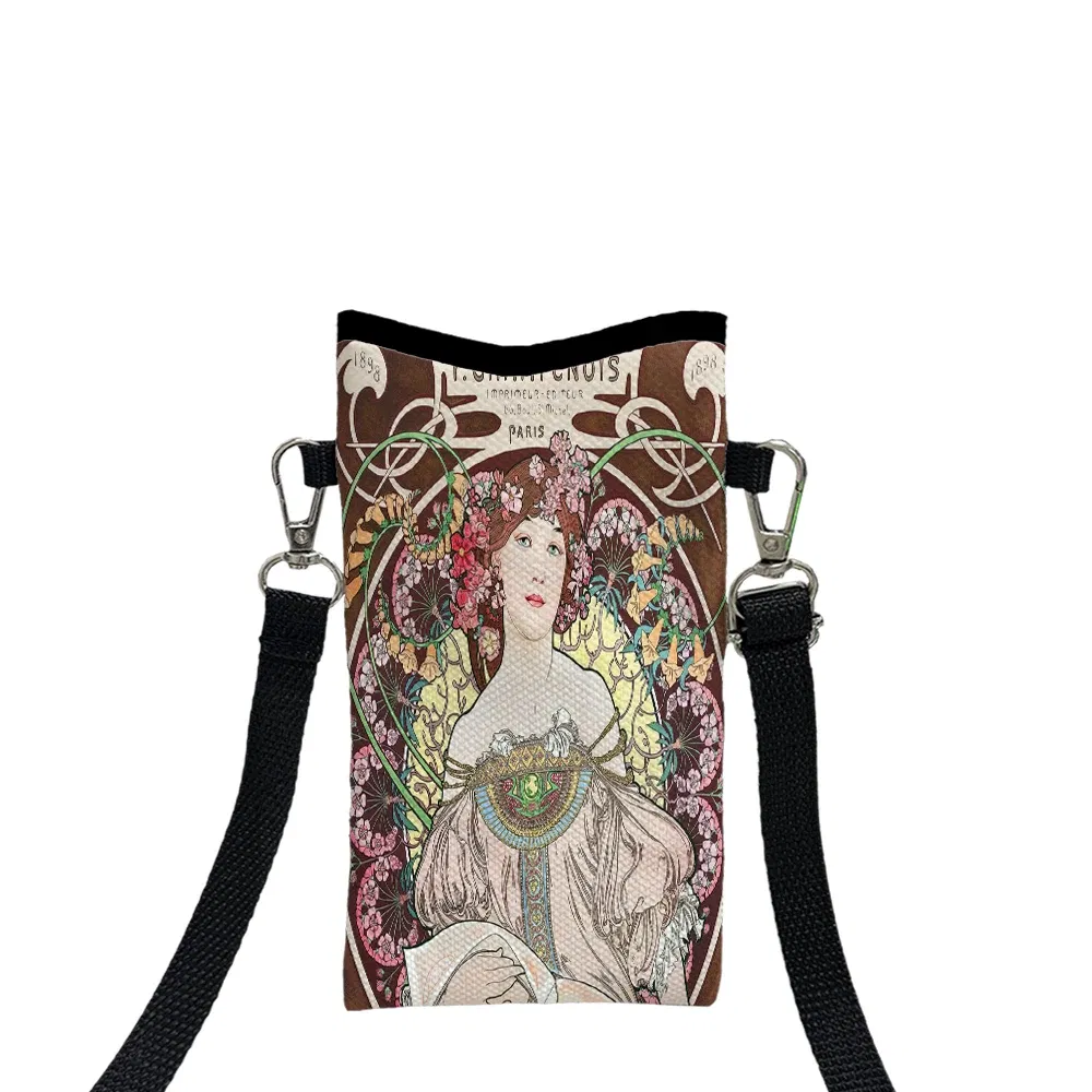 Color: Clear, Size: Extra Large - Alphonse Mucha Crossbody BagPrint Phone Wallet with Adjustable Shoulder Strap Unisex Design Daily Use, Travel,Gift 8.23