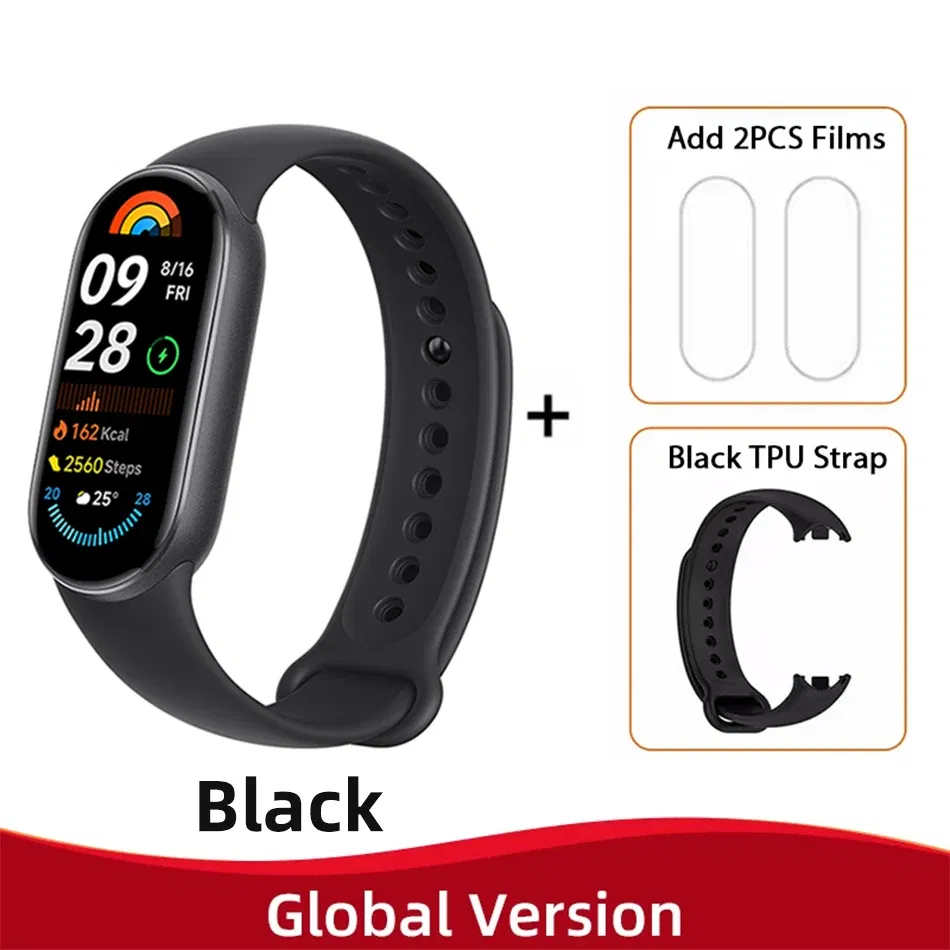 Color: MAROON, Ships From: CHINA - New! Global Version Xiaomi Band 9 Mi Smart Bracelet 9 Color AMOLED 1.62" Ultra 21 Days Battery Life Miband Wrist Watch Blood