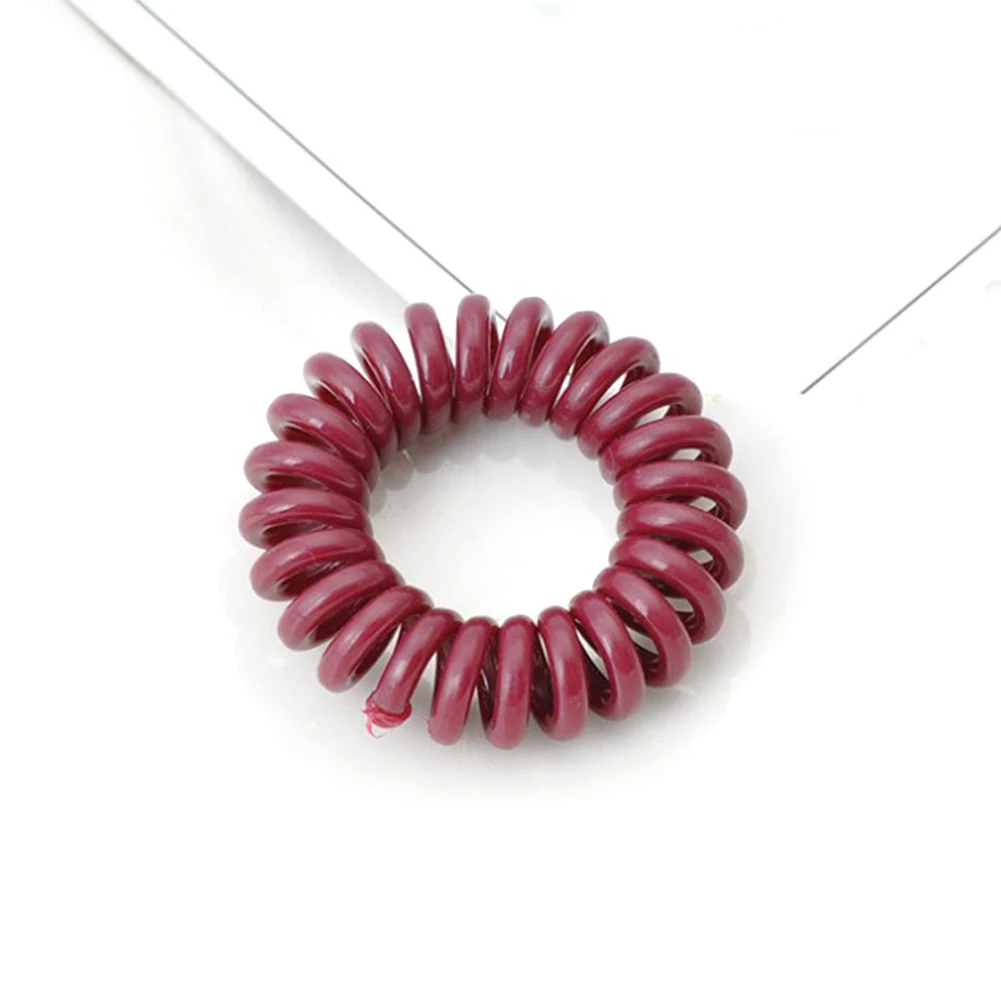 Color: Red - High Elasticity Telephone Coil Hairbands Women Spiral Hair Ties Girl Hair Ring Rope Solid Color Hair Accessories Ponytail Holder