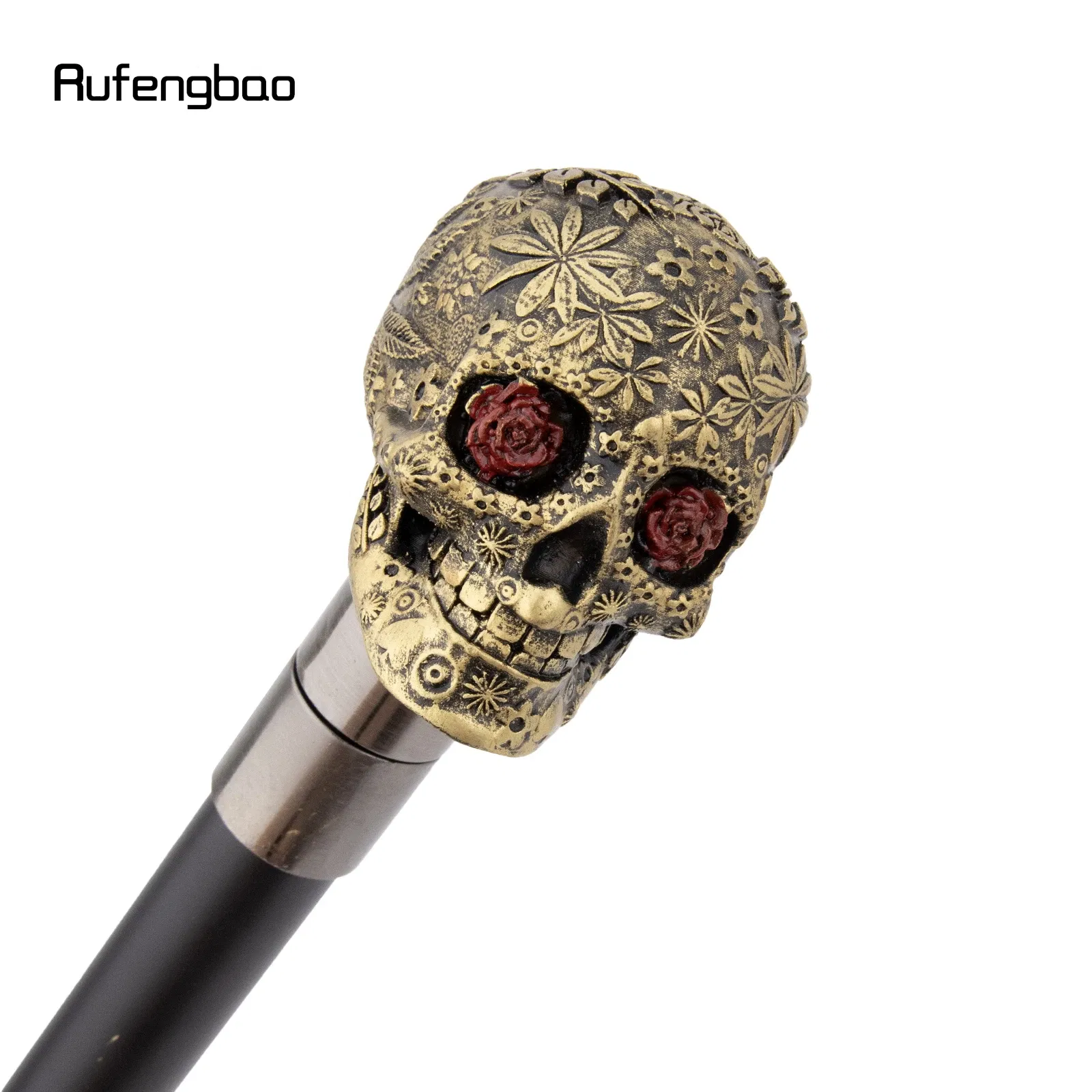 Yellow Resin Flower Skull Head Walking Cane Fashion Decorative Steel Stick Gentleman Elegant Cosplay Cane Knob Crosier 94cm