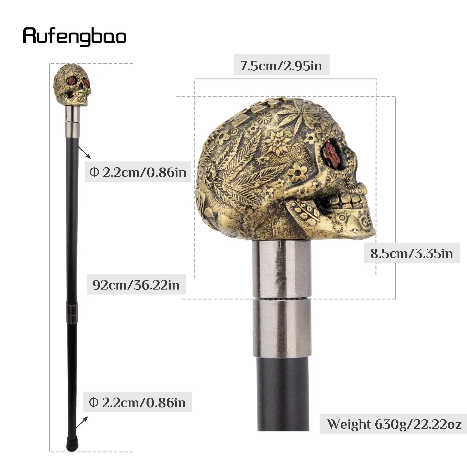 Yellow Resin Flower Skull Head Walking Cane Fashion Decorative Steel Stick Gentleman Elegant Cosplay Cane Knob Crosier 94cm