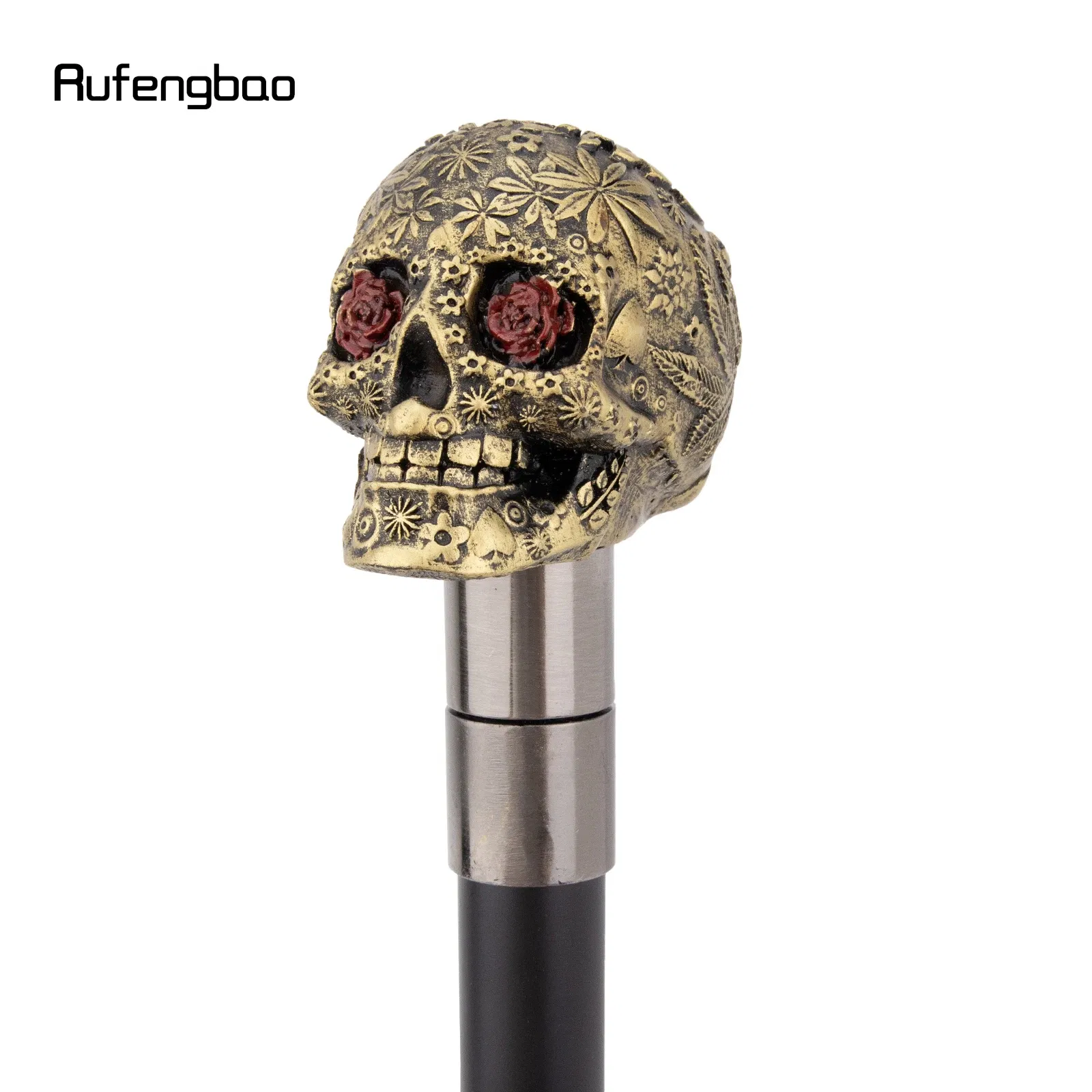 Yellow Resin Flower Skull Head Walking Cane Fashion Decorative Steel Stick Gentleman Elegant Cosplay Cane Knob Crosier 94cm