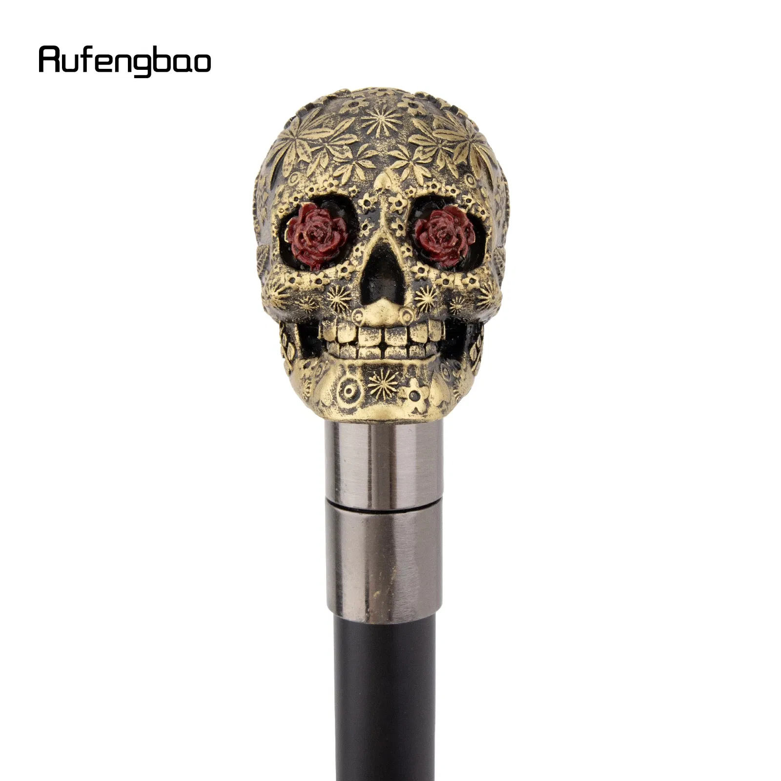 Yellow Resin Flower Skull Head Walking Cane Fashion Decorative Steel Stick Gentleman Elegant Cosplay Cane Knob Crosier 94cm