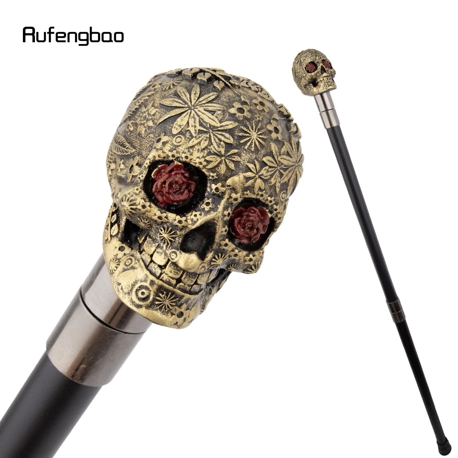Yellow Resin Flower Skull Head Walking Cane Fashion Decorative Steel Stick Gentleman Elegant Cosplay Cane Knob Crosier 94cm