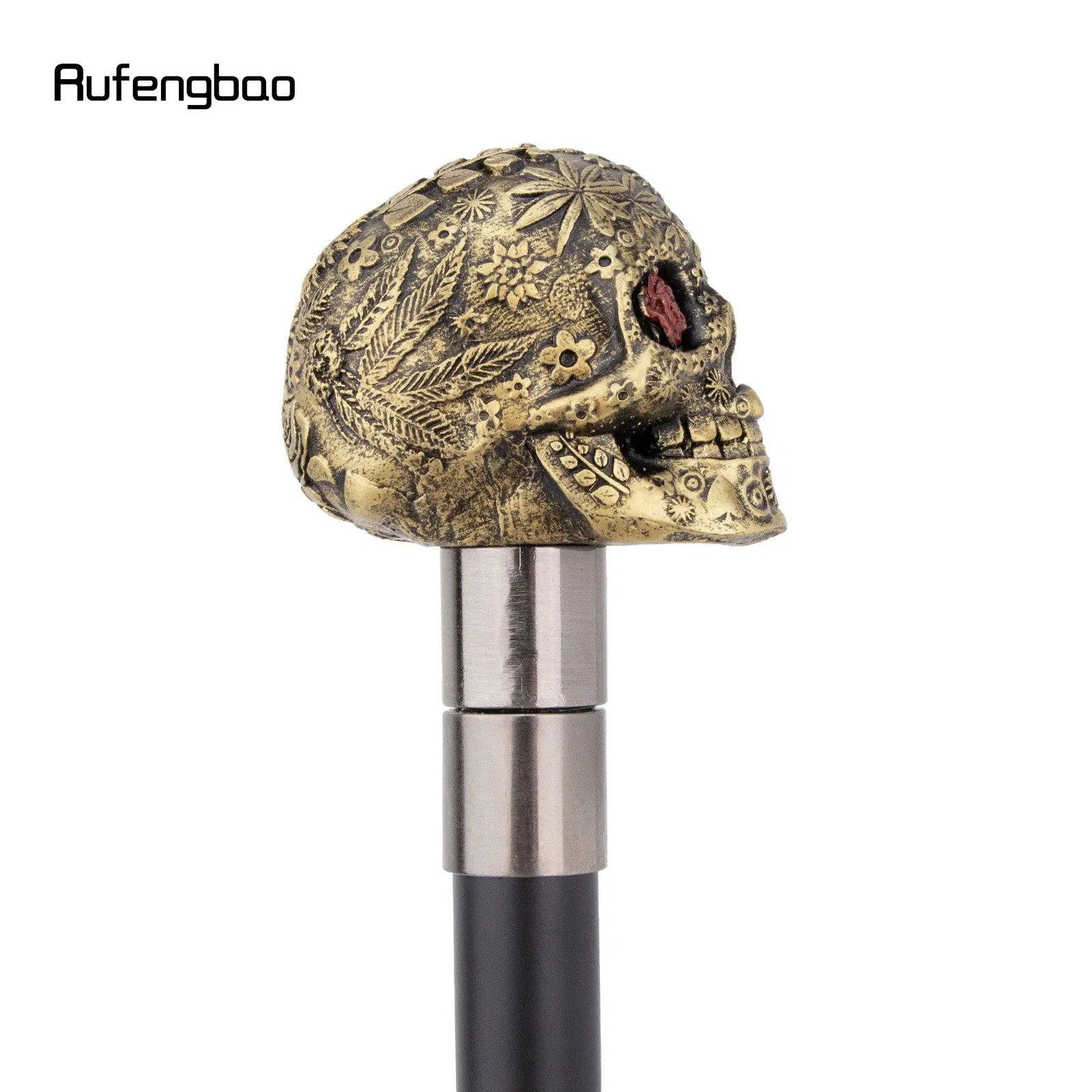 Yellow Resin Flower Skull Head Walking Cane Fashion Decorative Steel Stick Gentleman Elegant Cosplay Cane Knob Crosier 94cm