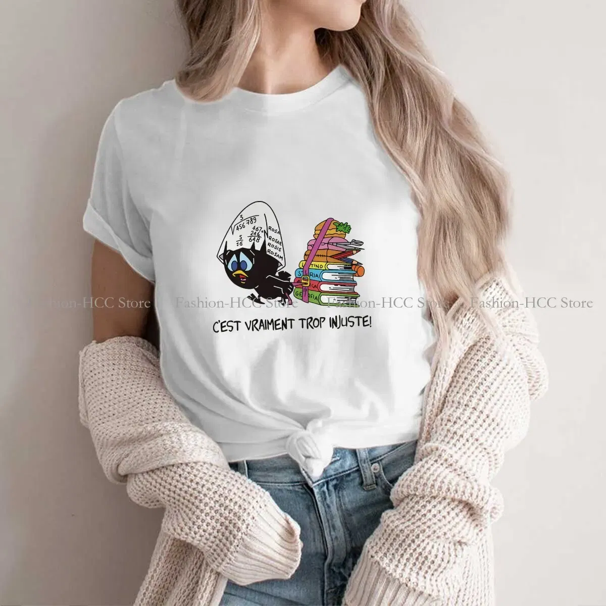 Color: black, Size: XL - Calimero Cartoon Polyester TShirt for Women C'est Vraiment Trop Basic Summer Tee T Shirt Novelty Trendy