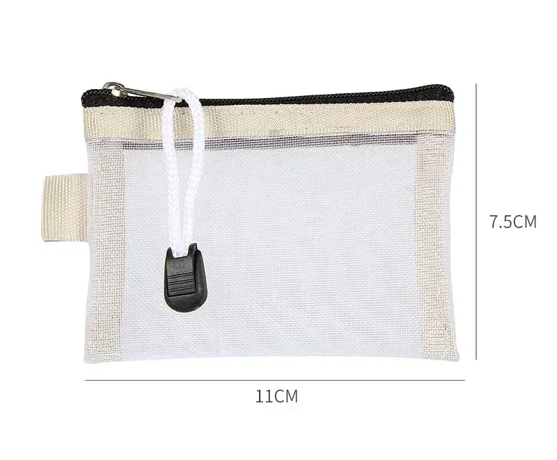 Color: Brown - Mini Mesh Coin Bags Money Earphone Data Line Storage Bags Bus ID Credit Card Holder Zipper Pouch Traveling Small Coin Wallet