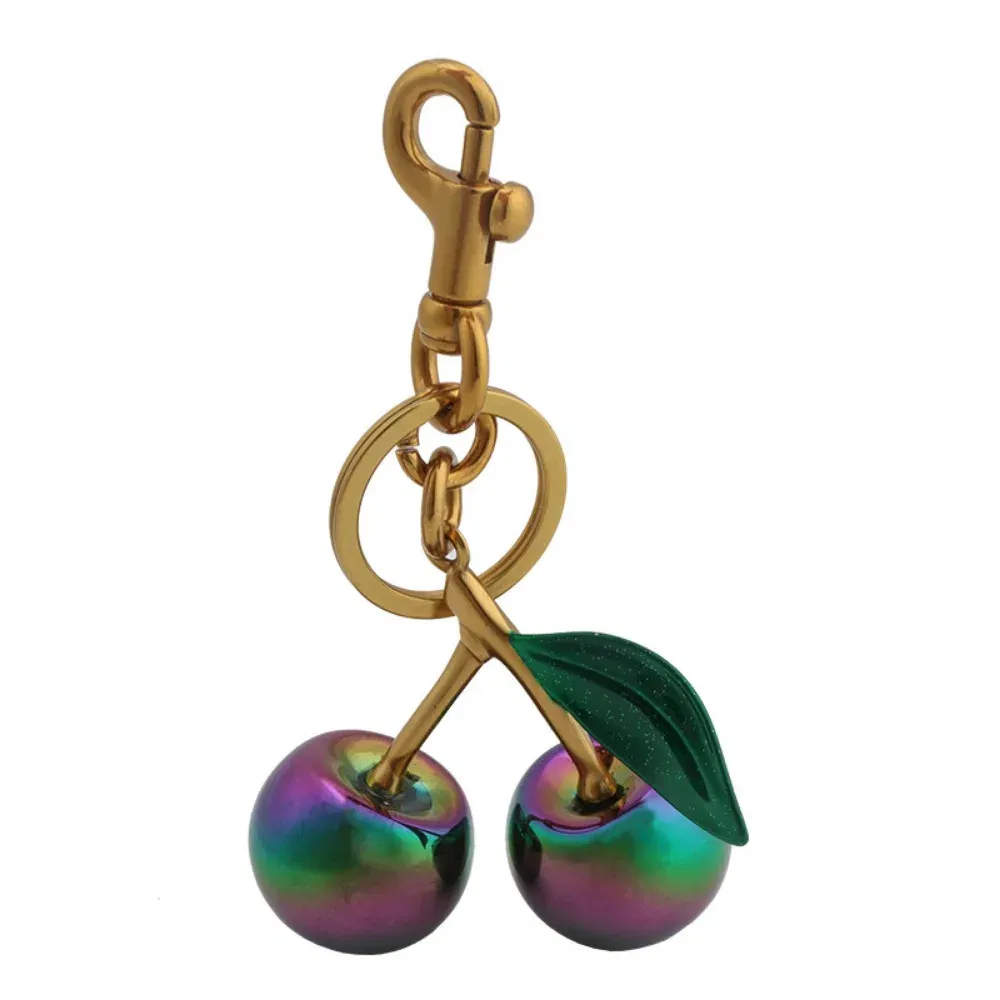 Color: Rose Gold - Fashion Gradient Color Cherry Pendant Summer Fruits Cherries Pendant Keyring For Coach Handbag Shoulder Bags Accessories Gift