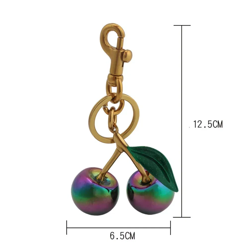 Color: Rose Gold - Fashion Gradient Color Cherry Pendant Summer Fruits Cherries Pendant Keyring For Coach Handbag Shoulder Bags Accessories Gift